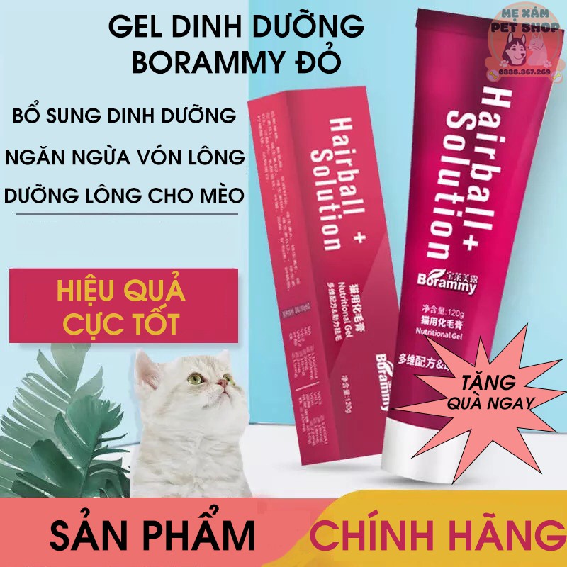 [THANH LÝ] [XẢ KHO] Gel dinh dưỡng Borammy Đỏ⭐𝗖𝗛𝗜́𝗡𝗛 𝗛𝗔̃𝗡𝗚⭐𝗙𝗥𝗘𝗘 𝗦𝗛𝗜𝗣⭐đẹp lông, tốt da, ngừa búi lông cho mèo, 120g