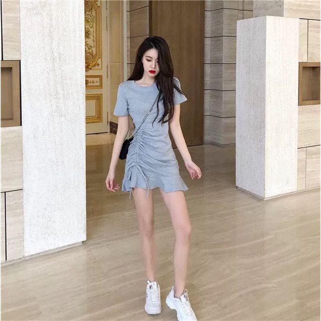 Váy Đuôi Cá Rút - Đầm Body Thun Tăm Tay Ngắn Cổ Tròn Rút Dây Cao Cấp | BigBuy360 - bigbuy360.vn