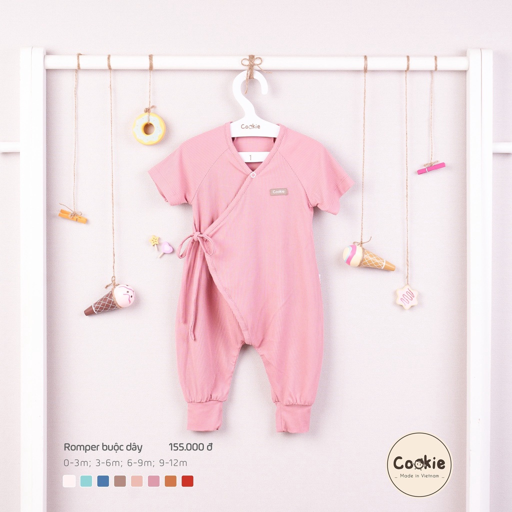 Bộ bodysuit romper buộc dây cộc tay Cookie cho bé (0-12 tháng)