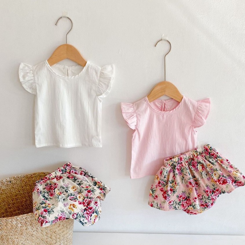 Set Quần Áo Trẻ Em Đồ Bộ Bé Gái Chân Váy Hoa Nhí Kèm Áo Đũi Hàn Dễ Thương - S29-2021 - Babi mama