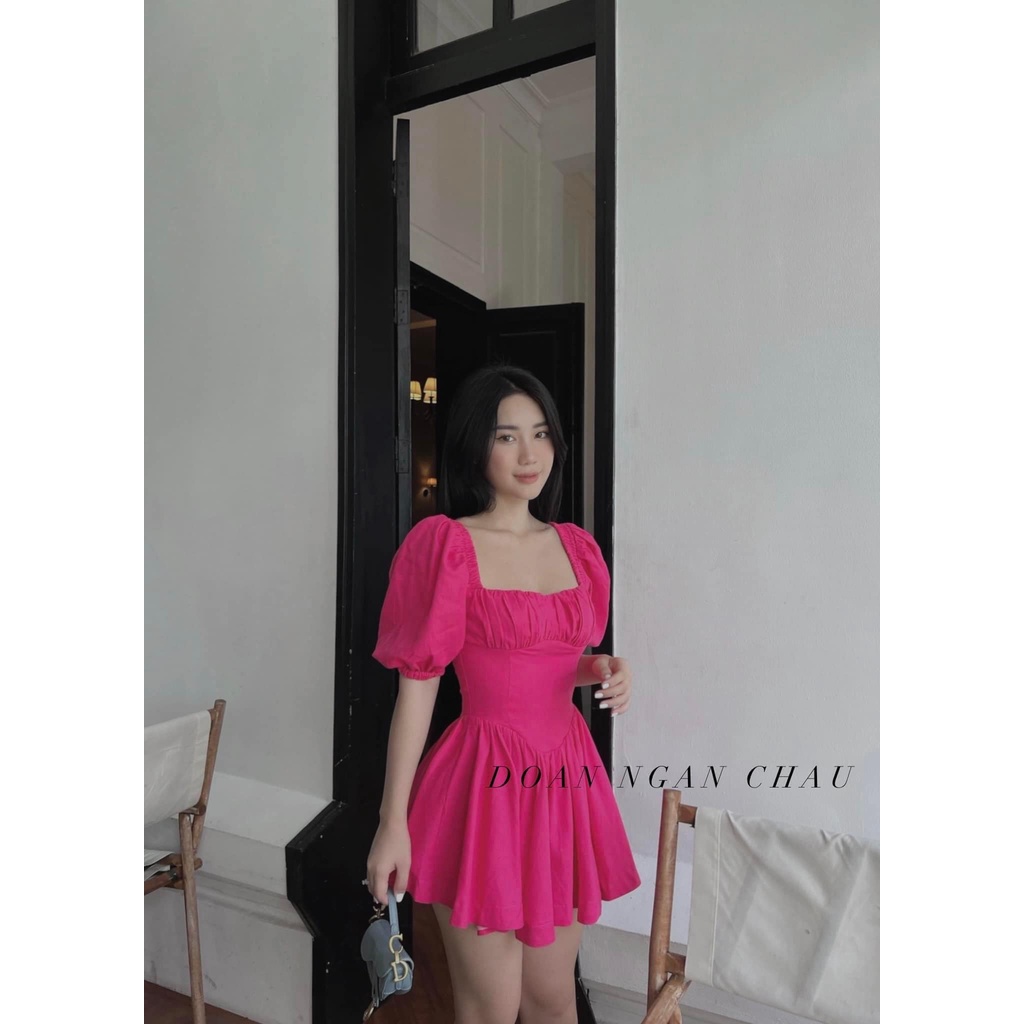 Váy tiểu thư tay bồng chiết eo