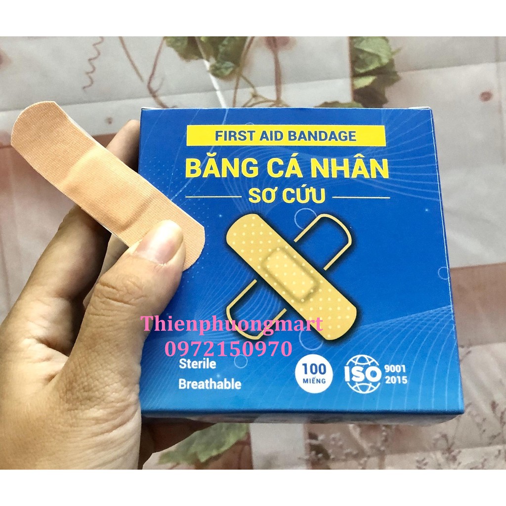 Băng cá nhân hộp 100 miếng - Băng keo cá nhân vải - Chăm sóc, bảo vệ vết thương