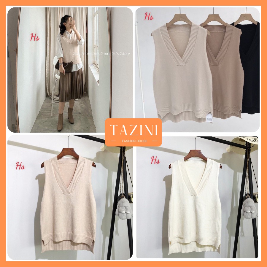 Áo Gile Len Trơn Cổ V TaZiNi, Gile Nữ Trẻ Trung Cá Tính - Mã 696