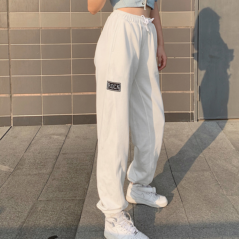 SOO-Women´s Casual Loose Sweatpants, Elastic Waist Letter Embroidery Workout Cargo Jogger Pants with Pockets