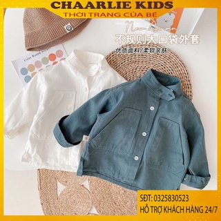 Áo Sơ Mi Cổ Tàu Phong Cách Hàn Quốc Chất Liệu Vải Thô Đũi Cao Cấp Cho Bé Từ 7Kg Đến 33Kg Chaarlie Kids
