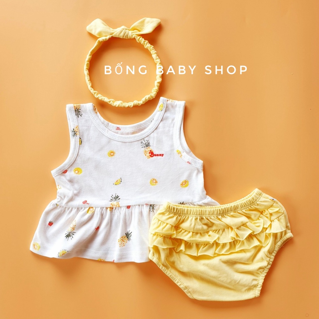 Set Babydoll sơ sinh sát nách tặng kèm nơ xinh thương hiệu Bunny cho bé 4-10kg