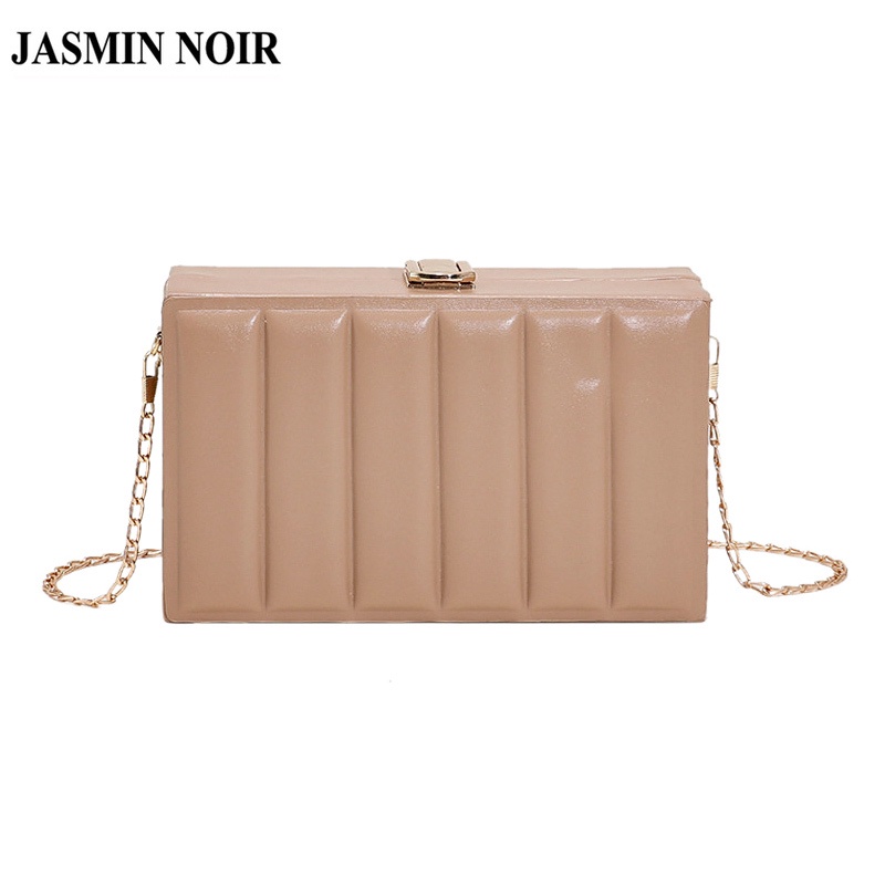 Túi đeo JASMIN NOIR chéo nắp gập in họa tiết kẻ sọc phối dây xích thời trang cho nữ