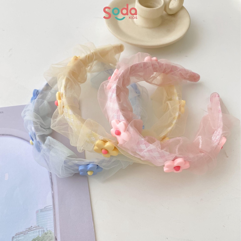 Bờm tóc bé gái SODA KIDS họa tiết caro phối voan đính hoa xinh xắn, phong cách tiểu thư