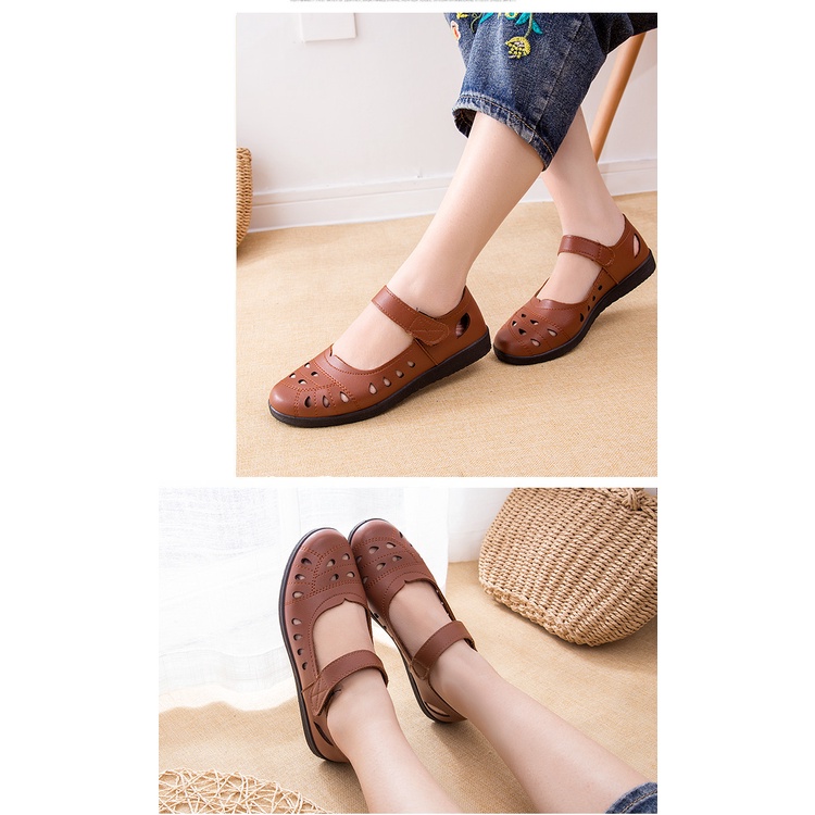 Giày Sandal Da Đế Mềm Chống Trượt Thoáng Khí Dành Cho Phụ Nữ Trung Niên