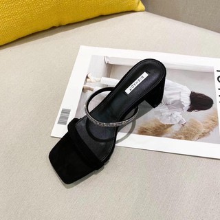 Dép cao gót Mishadi quai cườm da lộn