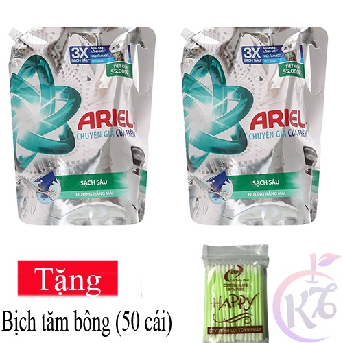 Combo 2 bịch Nước giặt Ariel túi 2Kg/3.5Kg thơm lâu Tặng 1 bịch tăm bông - nước giặt Airel Matic đậm