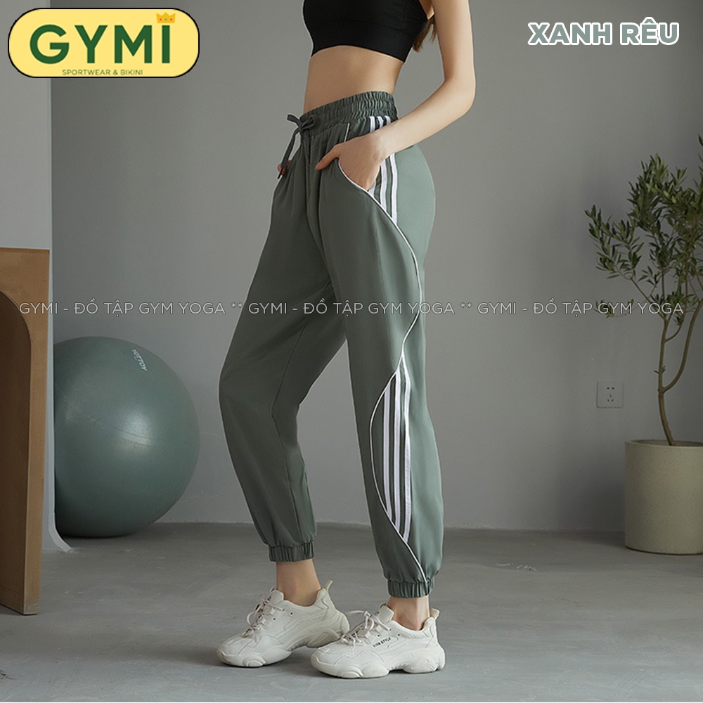 Quần jogger tập gym yoga nữ GYMI QJ09 dáng rộng thể thao chất gió giấy 1 lớp thoáng mát ít co giãn