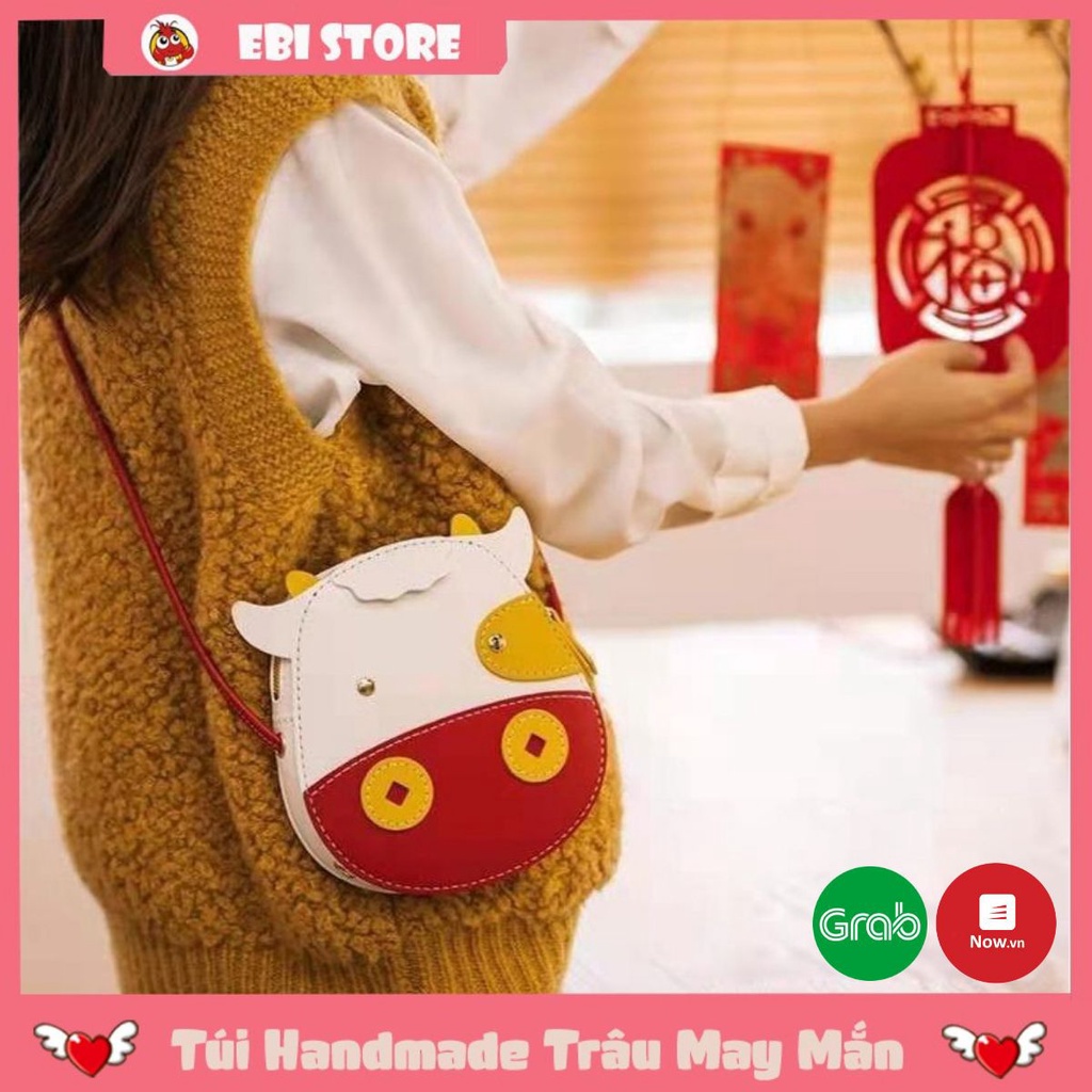 Túi Tự Làm Hình Con Trâu Trắng Vàng Đỏ May Mắn ❤️ Ebi Store - Freeship ❤️ Set nguyên liệu HANDMADE khâu tay da PU