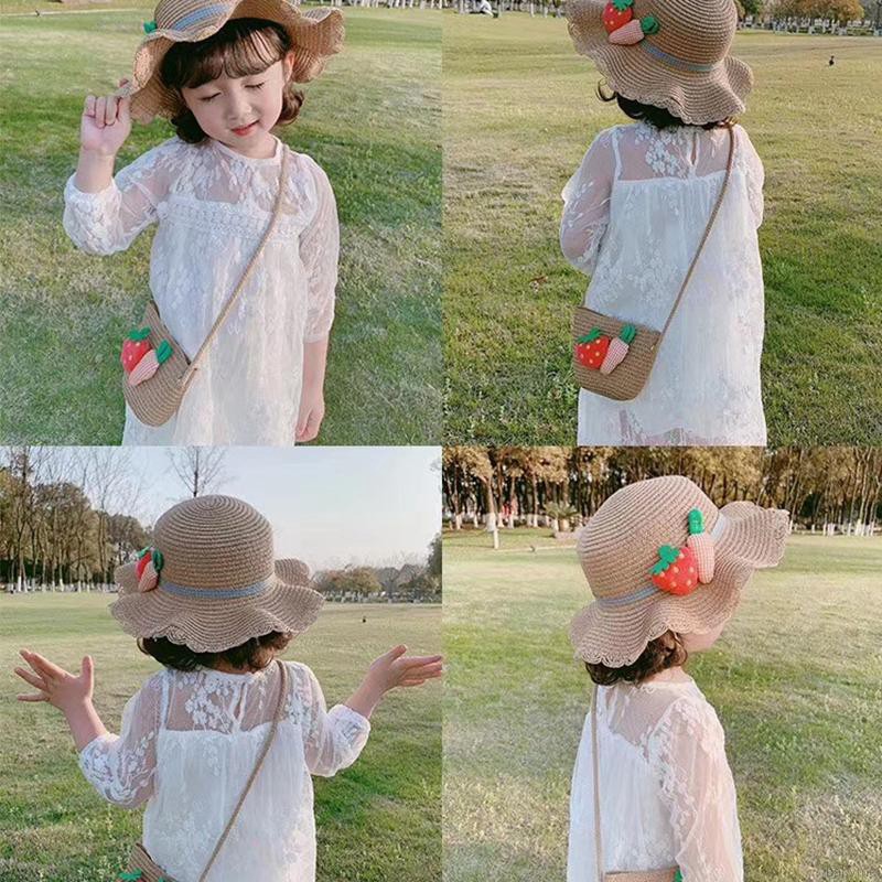 hàng order nước ngoài Mũ đan cọ chống nắng/ Túi xách phong cách mùa hè cho bé gái sản phẩm chất lượng đẹp