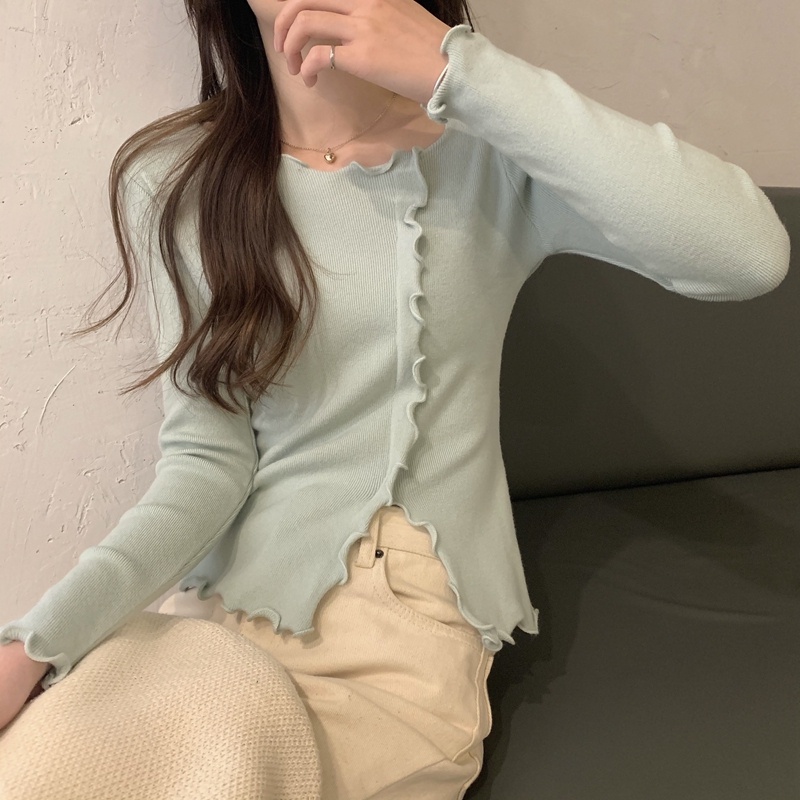 【HangFei】Áo Sweater Dệt Kim Tay Dài Thiết Kế Xẻ Tà Cá Tính