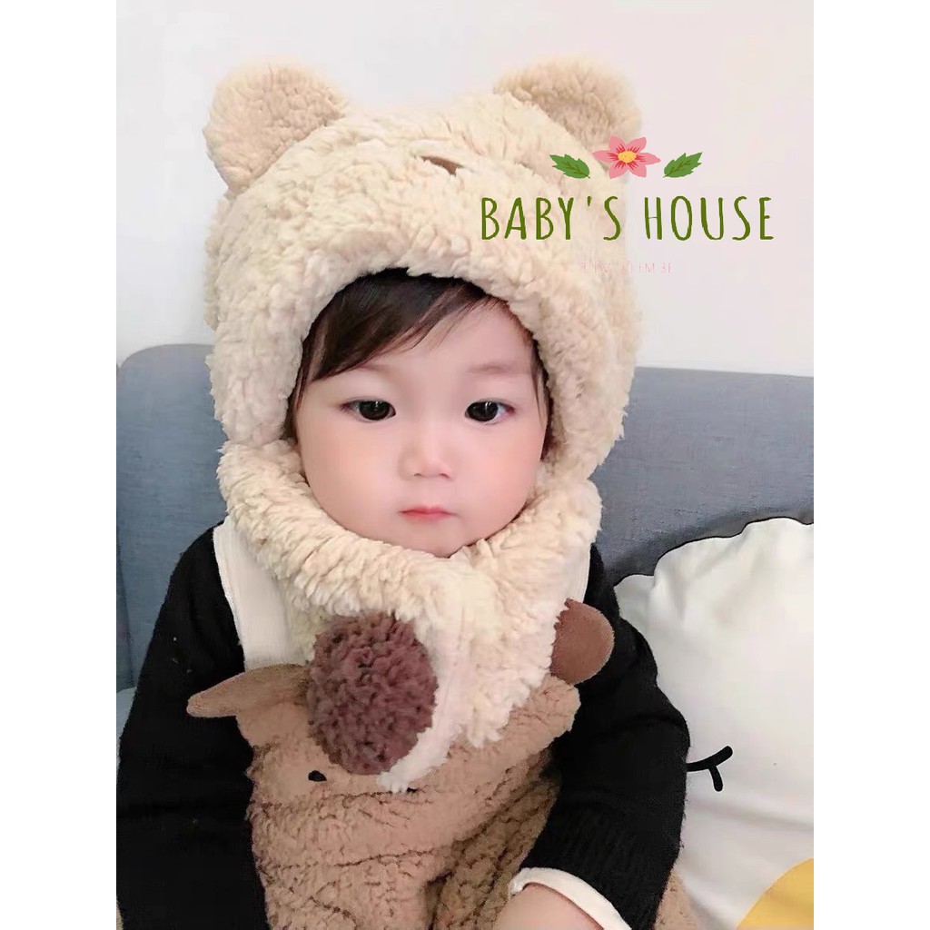Mũ len lông cừu liền khăn hoạt hình dễ thương cho bé (2-8y)  - Baby's house