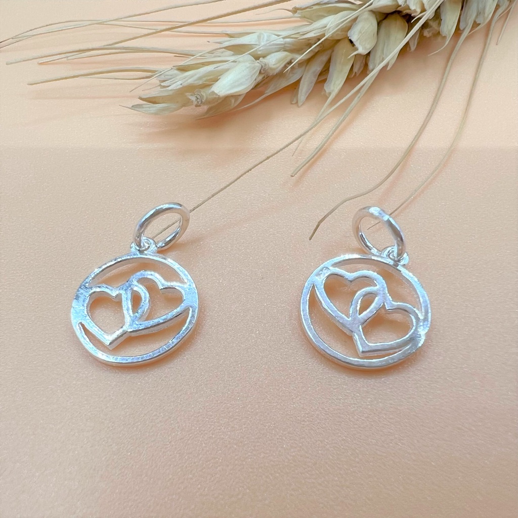 Charm treo hình tròn có trái tim đôi bên trong - Charm Bạc 925 - Mã CB760