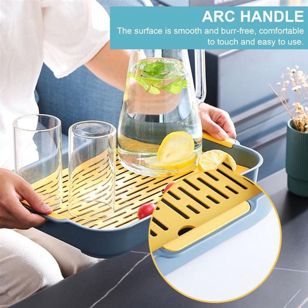 Khay Úp Ly Hai Tầng Ráo Nước Hình Chữ Nhật Thiết Thực Cho Nhà Bếp