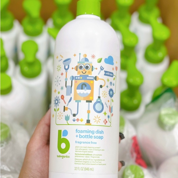 Nước rửa bình Babyganics hữu cơ an toàn cho bé - Chai vòi và refill - Rửa sạch cả bát đĩa ăn dặm [CHÍNH HÃNG - SẴN]