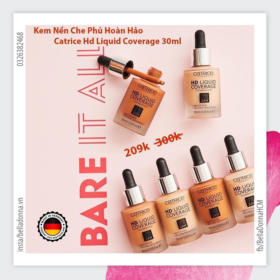 Kem Nền Che Phủ Hoàn Hảo Catrice Hd Liquid Coverage Foundation 30ml