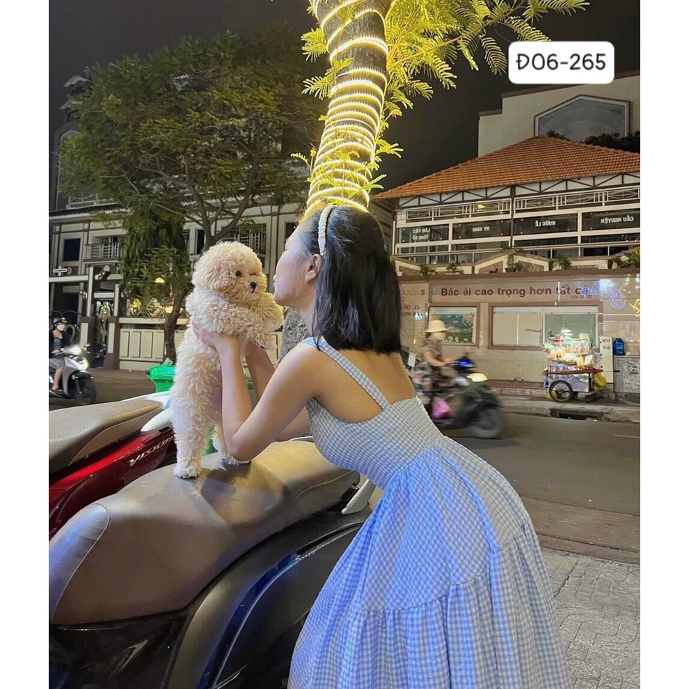 Đầm 2 dây caro dáng xoè Đ06 phong cách trẻ trung, đáng yêu, thích hợp đi chơi, đi cà phê cuối tuần