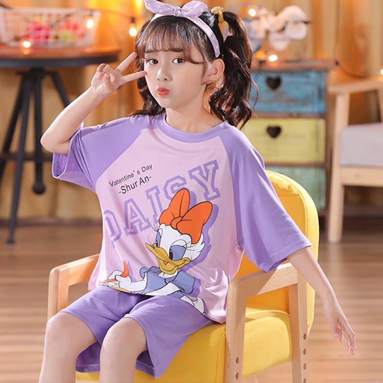 Bộ Đồ Ngủ Tay Ngắn Chất Cotton In Họa Tiết Dễ Thương Thời Trang Cho Bé Trai / Gái