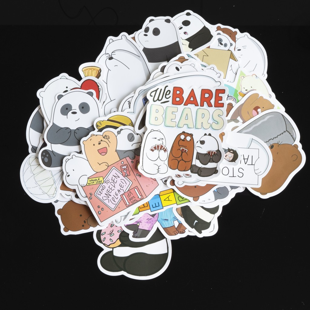 Bộ 10 20 50 sticker WE BARE BEARS cao cấp chống nước trang trí Vali Laptop Mũ Bảo Hiểm Xe Máy Xe Đạp Đàn Guitar Ukulele