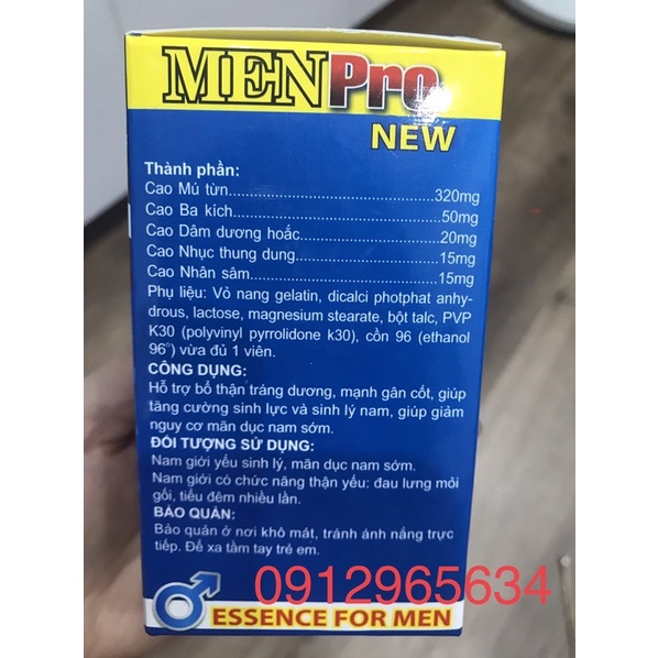 Viên uống Menpro New hỗ trợ tăng cường sức khoẻ cho phái mạnh 30 viên chính hãng