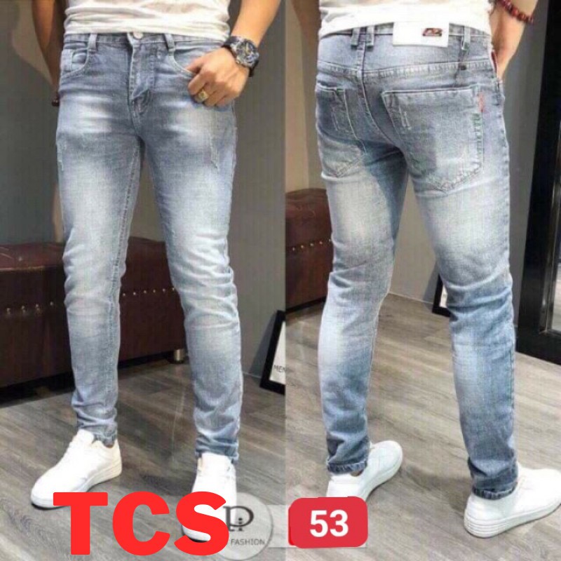 Quần jean nam rách xước màu xanh Hàn Quốc cao cấp thời trang đẹp giá rẻ TCS 53