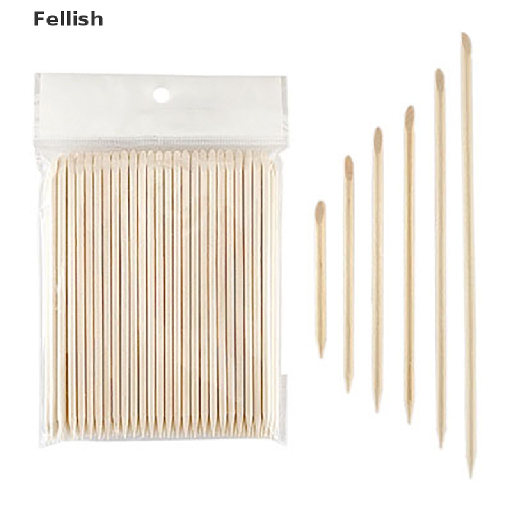 [Hàng mới về] Bộ 100 cây đẩy biểu bì bằng gỗ cam dùng để thiết kế móng tay nghệ thuật