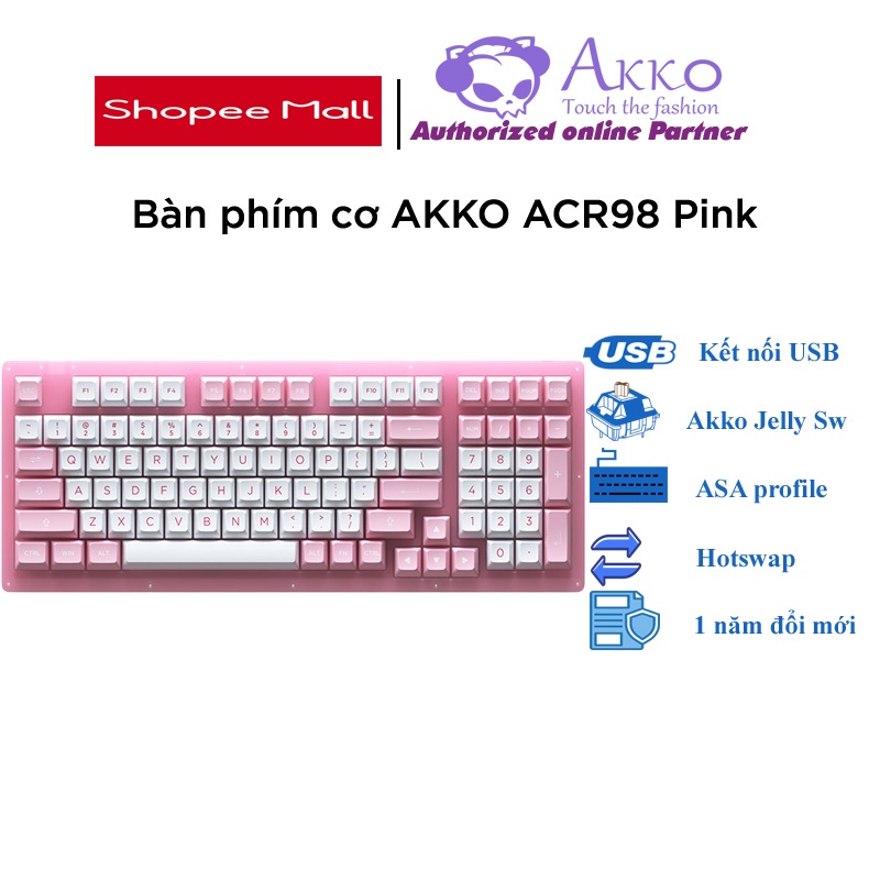 Bàn phím cơ AKKO ACR98 Pink (Hotswap / RGB / AKKO CS sw Jelly Pink)