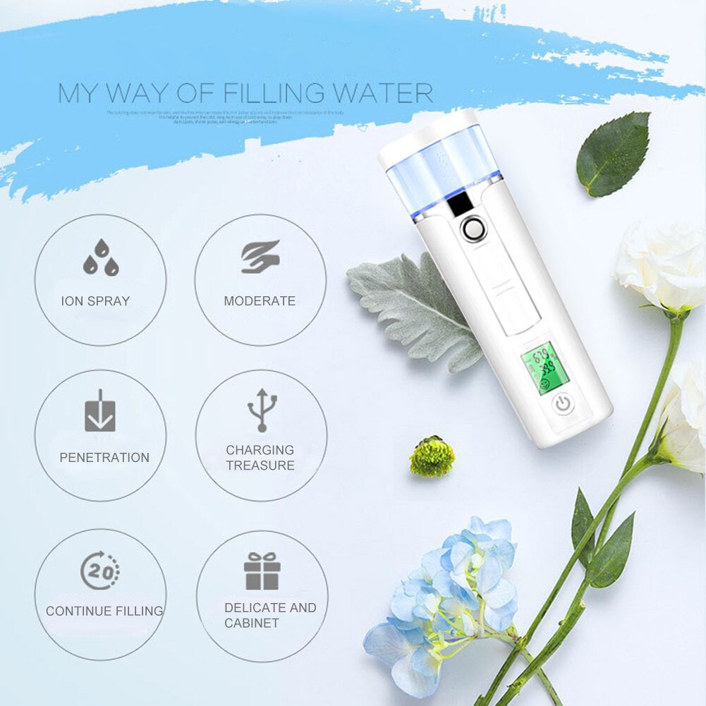Máy xịt khoáng, Máy đo độ ẩm da, phun hơi xương, dưỡng ẩm, xông mặt nano kiêm sạc dự phòng 4in1 cao cấp