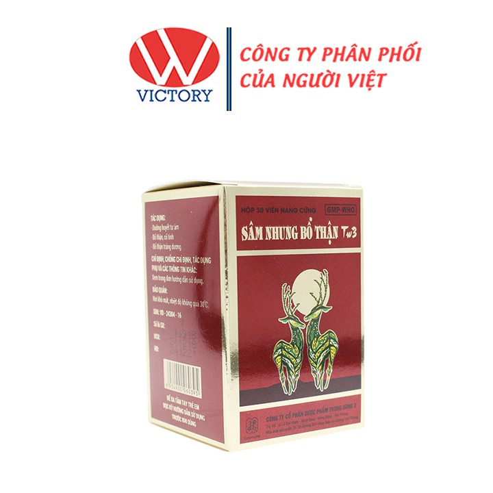 Sâm nhung bổ thận TW3 (Hộp 30 viên) -  Viên uống hỗ trợ bổ thận tráng dương - Victory Pharmacy