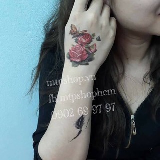 Hình xăm dán cao cấp tattoo hoa hồng to 10x20cm, 10x6cm