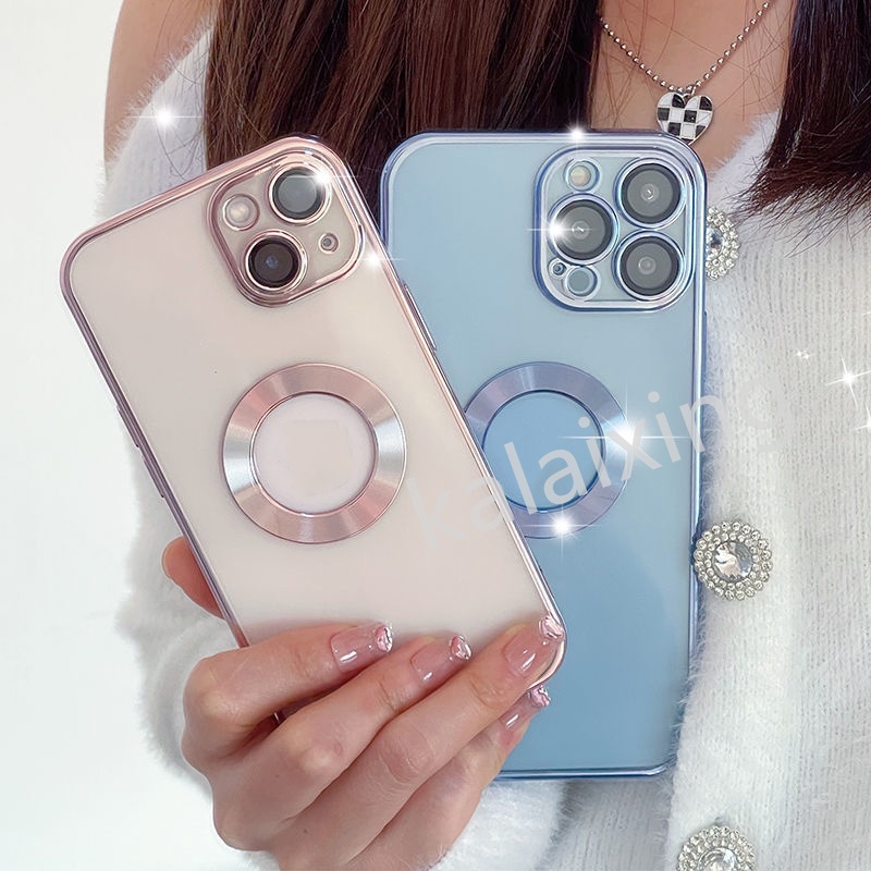 Ốp Điện Thoại Trong Suốt Mạ Điện Kèm Phim Bảo Vệ Camera Cho iPhone 13 12 11 Pro MAX 13mini 12mini XS MAX XR X 6 7 8 Plus