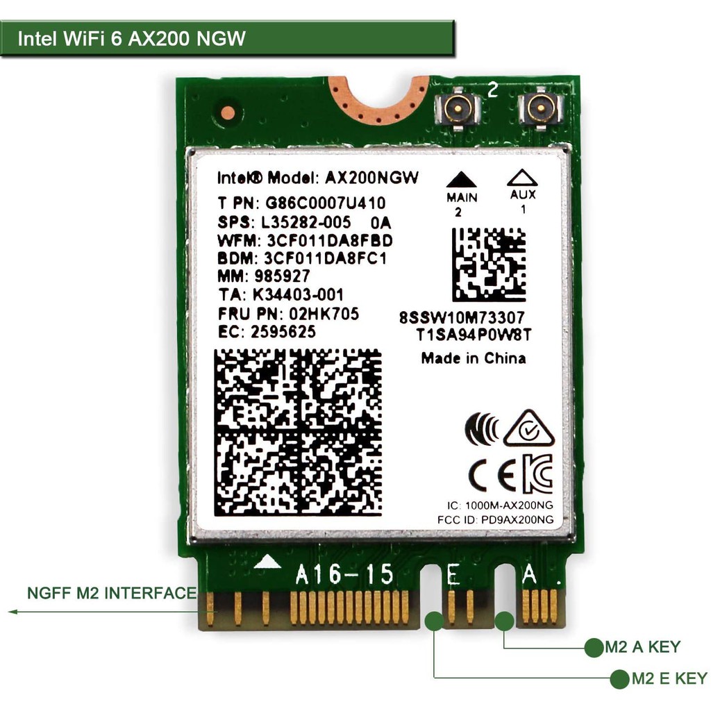 Card wifi 6 intel AX200 5Ghz băng tần kép Bluetooth 5.1 Wifi6 AX200NGW 2Ghz 5Ghz laptop pc M2 ngff PCIe Chính hãng Intel