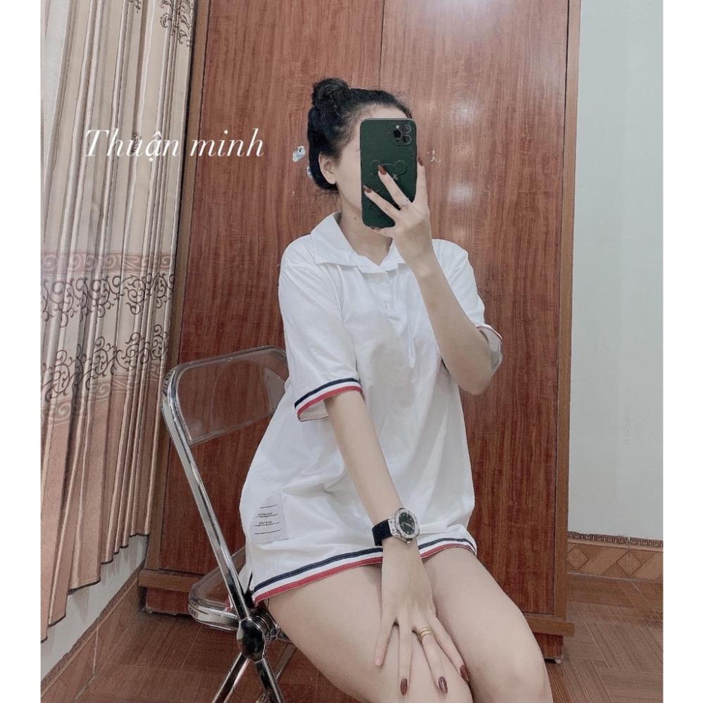 Áo Thun Polo Nam Nữ  Form Rộng Cổ Bẻ Sọc Tay Vải Dày Mịn Thoáng Mát Thiết Kế Thời Trang