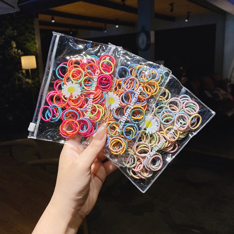 Bộ 100 Dây Buộc Tóc Cao Su Dễ Thương Phong Cách Hàn Quốc Cho Bé Gái