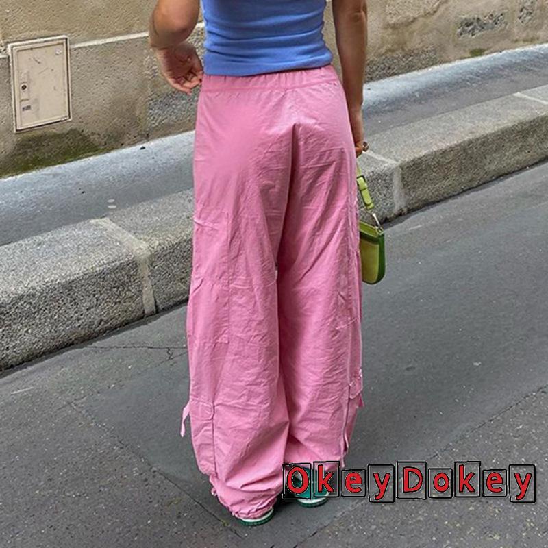 Quần Jogger Thể Thao Lưng Thấp Cột Dây Màu Hồng Goth ODokey-Y2K Thời Trang Mùa Hè Cho Nữ