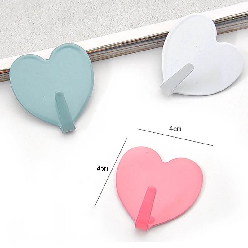 Móc treo đồ dán tường tự dính hình trái tim nhiều màu dễ thương xinh xắn trang trí nhà cửa