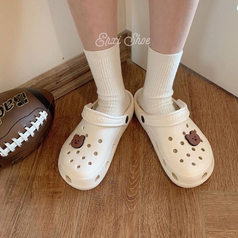 Oeggeo Giày Đục Lỗ Đế Bằng Hình Gấu Hoạt Hình Ngày Mưa Và Ngày Nắng Cho Nam Và Nữ
