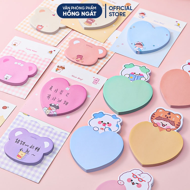 Giấy note hình trái tim, giấy note cute ghi chú dễ thương đẹp nhỏ gọn nhiều màu đồ dùng học tập văn phòng phẩm GN07