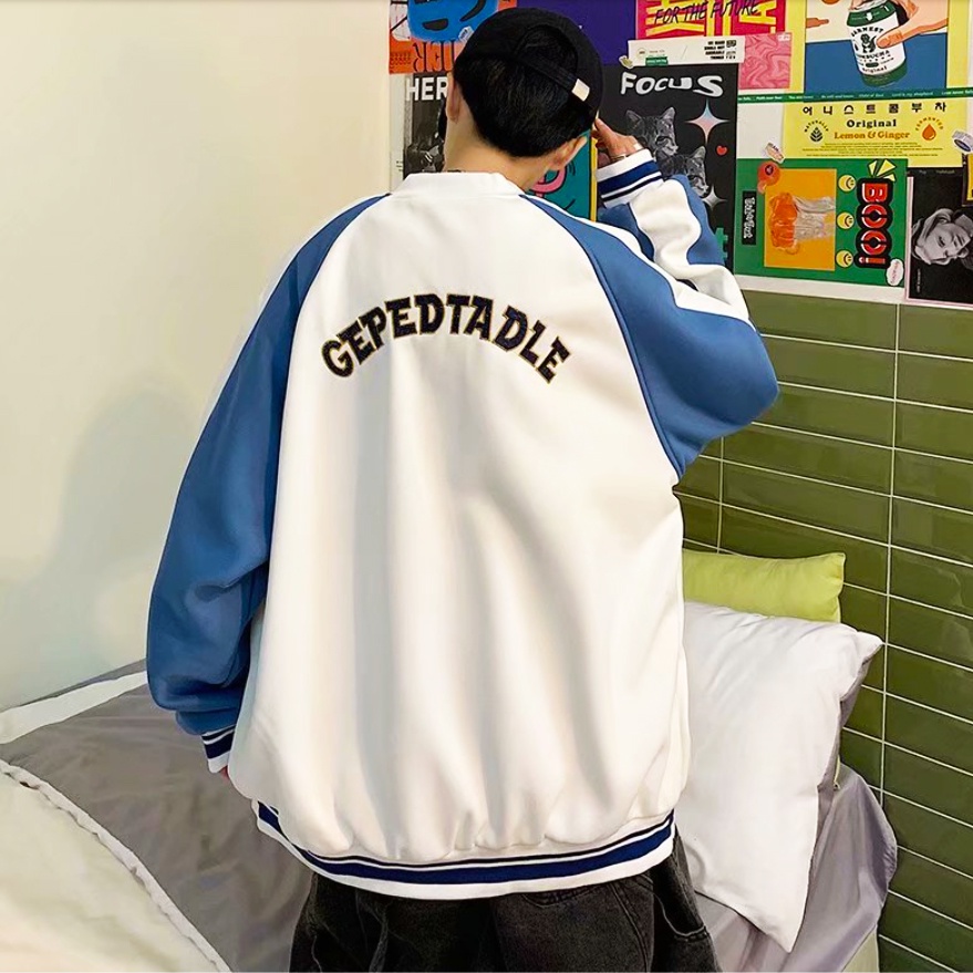 Áo khoác bomber 2 lớp kẻ sọc áo khoác gió 2 lớp phong cách Hàn Quốc áo khoác varsity jacket thời trang áo khoác bóng chày nam from rộng áo choàng