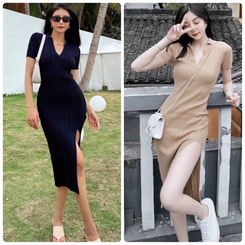 (có sẵn) ĐẦM BODY POLO XẺ ĐÙI (KÈM VIDEO HÌNH THẬT)