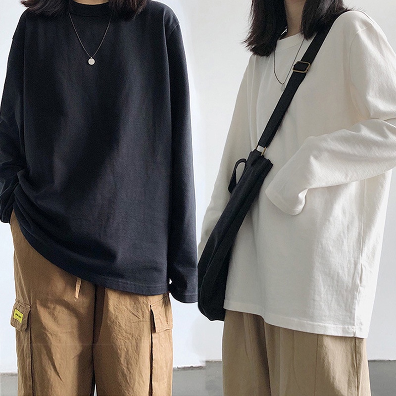 Áo thun tay dài màu trơn thiết kế mới thời trang mùa thu theo phong cách hàn quốc cho nữ