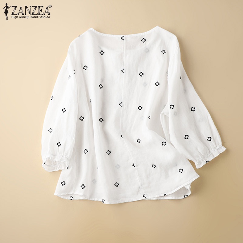 Zanzea Áo Cotton Tay Dài Cổ Tròn Thêu Họa Tiết Phong Cách Retro Thời Trang Cho Nữ