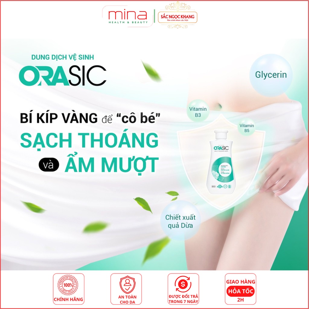 Dung Dịch Vệ Sinh Phụ Nữ Hàng Ngày ORASIC 200ml - Tinh chất lá Trầu Không làm sạch, dưỡng ẩm, khử mùi, kháng khuẩn