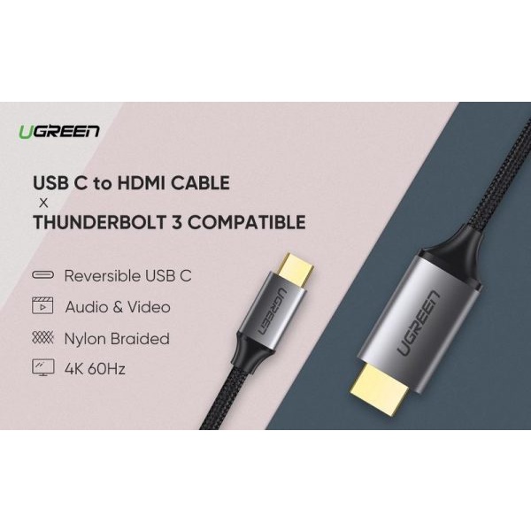 Cáp USB Type C to HDMI Ugreen 50570 dài 1,5m hỗ trợ 3D, 4K - Hàng chính hãng Bh 18 tháng