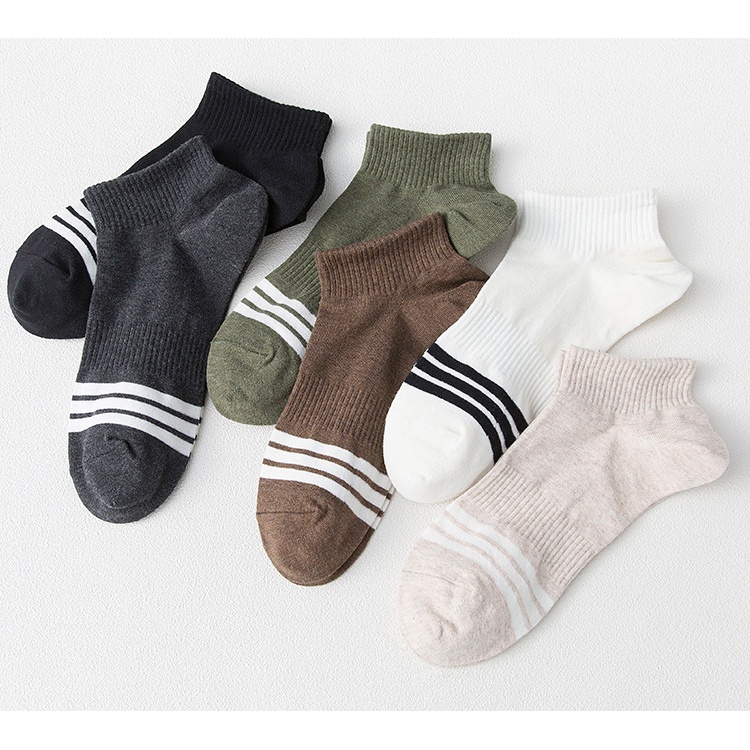 Tất nam cổ ngắn họa tiết 3 sọc Sau TẤT Cả chất liệu sợi tre Goldeer thấm hút tốt - S15