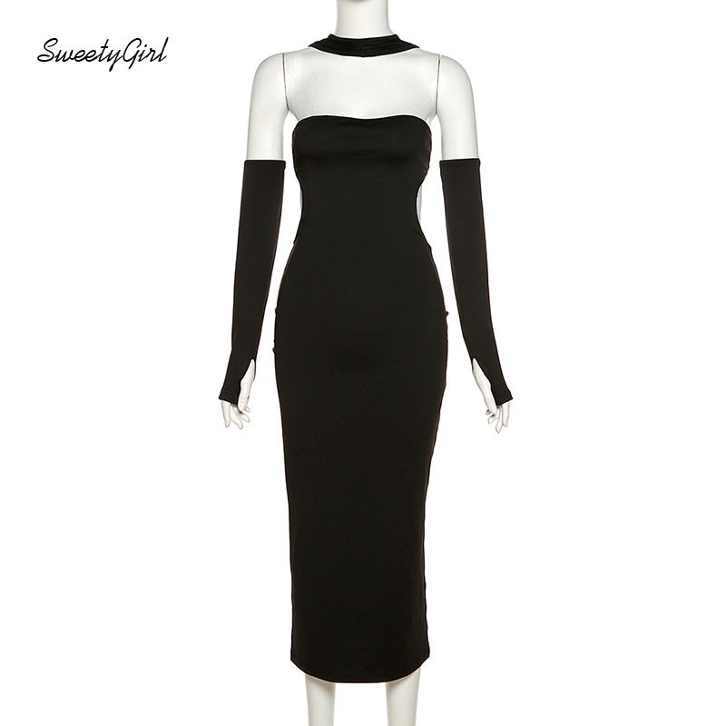 Đầm Maxi Hai Dây Màu Đen Trơn Thời Trang 2022 Quyến Rũ Cho Nữ